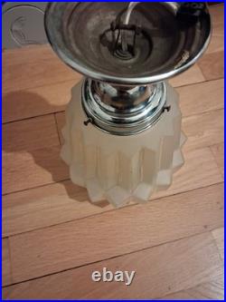 Plafonnier lampe art déco verre et inox skyscraper gratte ciel 1930 TBE 26 cm