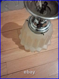 Plafonnier lampe art déco verre et inox skyscraper gratte ciel 1930 TBE 26 cm