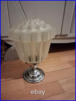 Plafonnier lampe art déco verre et inox skyscraper gratte ciel 1930 TBE 26 cm