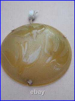 Plafonnier / lustre Art déco aux oiseaux en verre moulé jaune en état de marche