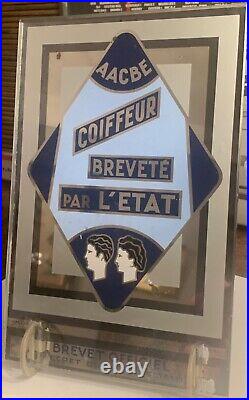 Plaque enseigne de coiffeur verre églomisé brevet officiel AACBE art déco