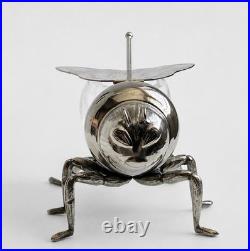 Pot à Miel Abeille Métal Argenté Verre Vintage Honey Bee Jar Silverplate Figural