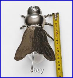Pot à Miel Abeille Métal Argenté Verre Vintage Honey Bee Jar Silverplate Figural