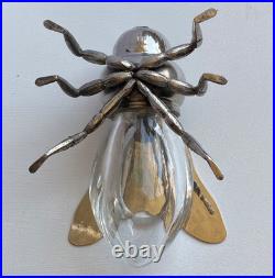 Pot à Miel Abeille Métal Argenté Verre Vintage Honey Bee Jar Silverplate Figural