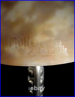 Puel-detot & Muller Frères Lampe Art Déco Bronze Nickelé & Obus Pte De Verre