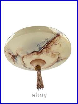RARE Sublime Lampe Suspendue en Verre Art Déco Beige Effet Marbre 1930-40 s