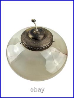 RARE Sublime Lampe Suspendue en Verre Art Déco Beige Effet Marbre 1930-40 s