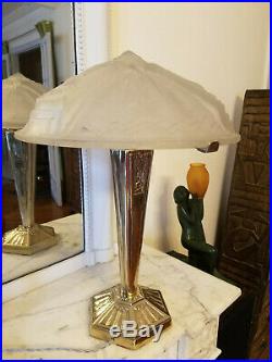 RARE très grande lampe Art Deco verre signé Muller Frères Luneville verrier