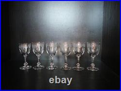 Rare 6 verres 5 eau 1 vin cristal Art déco Nouveau Gavé fleur Saint ST Louis