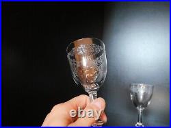 Rare 6 verres 5 eau 1 vin cristal Art déco Nouveau Gavé fleur Saint ST Louis