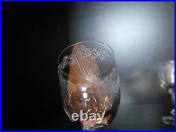 Rare 6 verres 5 eau 1 vin cristal Art déco Nouveau Gavé fleur Saint ST Louis