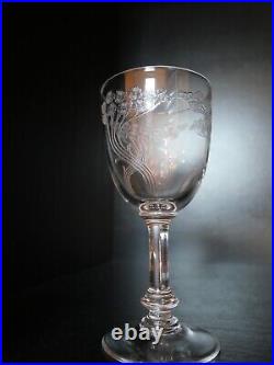 Rare 6 verres 5 eau 1 vin cristal Art déco Nouveau Gavé fleur Saint ST Louis