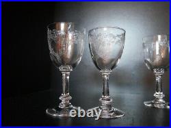 Rare 6 verres 5 eau 1 vin cristal Art déco Nouveau Gavé fleur Saint ST Louis