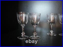Rare 6 verres 5 eau 1 vin cristal Art déco Nouveau Gavé fleur Saint ST Louis