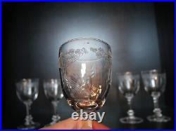 Rare 6 verres 5 eau 1 vin cristal Art déco Nouveau Gavé fleur Saint ST Louis
