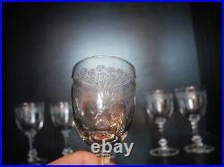 Rare 6 verres 5 eau 1 vin cristal Art déco Nouveau Gavé fleur Saint ST Louis