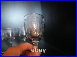 Rare 6 verres 5 eau 1 vin cristal Art déco Nouveau Gavé fleur Saint ST Louis
