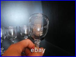 Rare 6 verres 5 eau 1 vin cristal Art déco Nouveau Gavé fleur Saint ST Louis