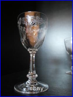 Rare 6 verres à vin en cristal Art déco Nouveau Gavé fleur Saint ST Louis