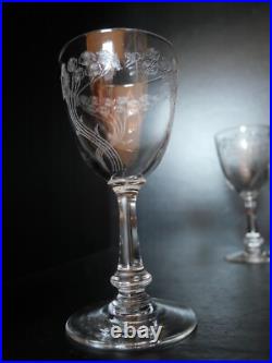 Rare 6 verres à vin en cristal Art déco Nouveau Gavé fleur Saint ST Louis