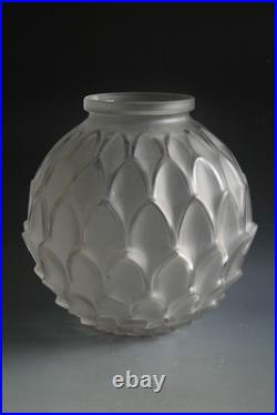 Rare Ancien Vase Art Deco Pierre D'avesn En Verre Artichaut