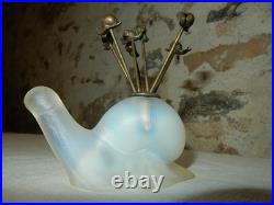 Rare Escargot Sabino Art Déco en Verre Opalescent piques à cocktail Sculpture