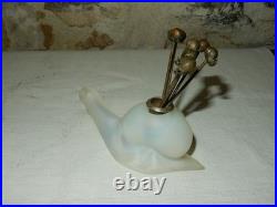 Rare Escargot Sabino Art Déco en Verre Opalescent piques à cocktail Sculpture