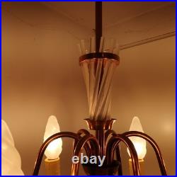 Rare Lustre Henri Petitot Art Déco 1950 Cuivre Verre Opalescent Design Chic