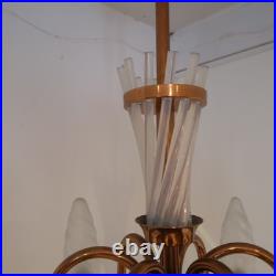 Rare Lustre Henri Petitot Art Déco 1950 Cuivre Verre Opalescent Design Chic