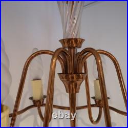 Rare Lustre Henri Petitot Art Déco 1950 Cuivre Verre Opalescent Design Chic