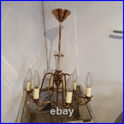 Rare Lustre Henri Petitot Art Déco 1950 Cuivre Verre Opalescent Design Chic