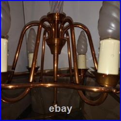 Rare Lustre Henri Petitot Art Déco 1950 Cuivre Verre Opalescent Design Chic