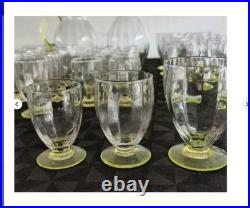 Rare Service de 32 Verres en Ouraline Art Deco, avec Une Carafe Et un Broc 1930's