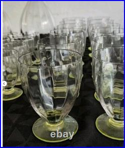 Rare Service de 32 Verres en Ouraline Art Deco, avec Une Carafe Et un Broc 1930's