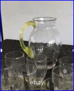 Rare Service de 32 Verres en Ouraline Art Deco, avec Une Carafe Et un Broc 1930's