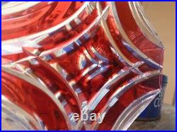 Rare carafe art déco monogrammée et ses 5 verres, rouge géometrique
