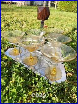 Rare service à liqueur Art Déco signé LB acier inox et verres d'époque