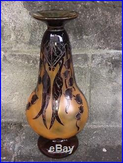 Rare vase Art Déco Le Verre Français Schneider à décor d' Eucalyptus