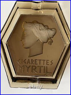 Rarissime cendrier verre Art Déco cigarettes Myrtil tobacciana