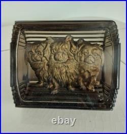 Ravissant coffret Art-Déco en verre à décor de chiens Cavaliers King-Charles