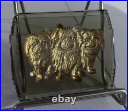 Ravissant coffret Art-Déco en verre à décor de chiens Cavaliers King-Charles