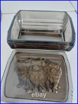 Ravissant coffret Art-Déco en verre à décor de chiens Cavaliers King-Charles