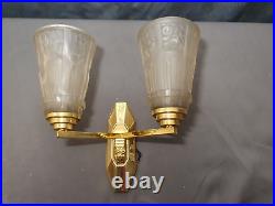 Ravissante applique lampe murale art deco 1930 double abat jour tulipe en verre