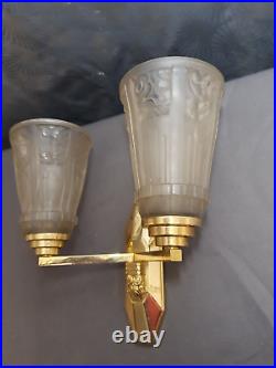 Ravissante applique lampe murale art deco 1930 double abat jour tulipe en verre