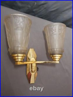 Ravissante applique lampe murale art deco 1930 double abat jour tulipe en verre