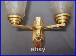 Ravissante applique lampe murale art deco 1930 double abat jour tulipe en verre