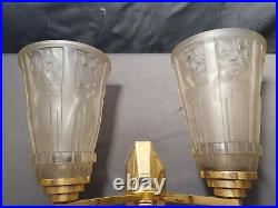 Ravissante applique lampe murale art deco 1930 double abat jour tulipe en verre