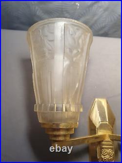 Ravissante applique lampe murale art deco 1930 double abat jour tulipe en verre