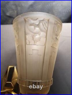 Ravissante applique lampe murale art deco 1930 double abat jour tulipe en verre