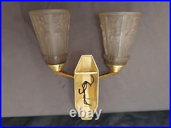 Ravissante applique lampe murale art deco 1930 double abat jour tulipe en verre